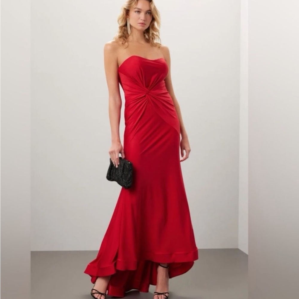 Faviana Front Knot Gown Red Strapless